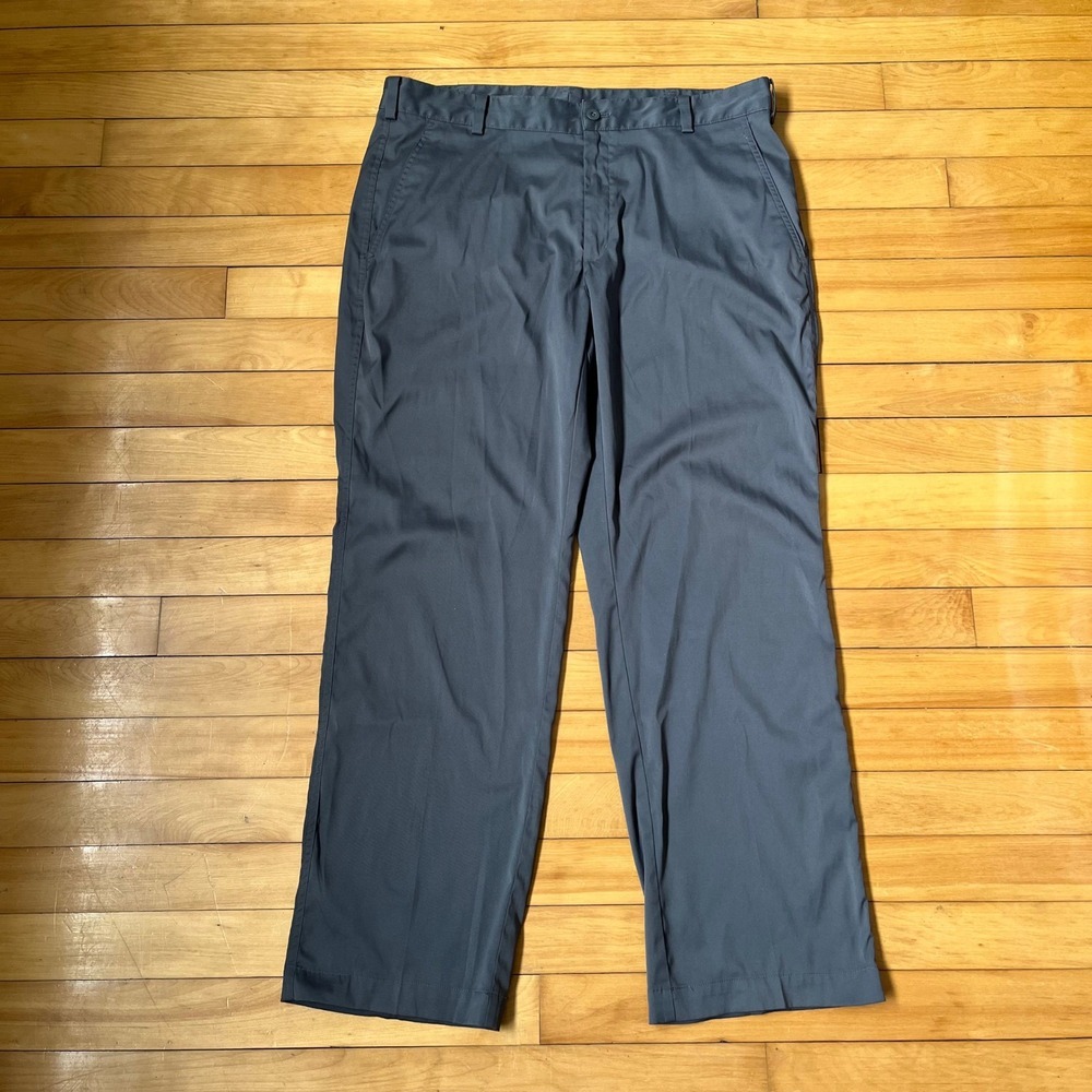 Nike Golf Mens Grey Flat Front Performance Straight Leg Pants 36x30 Swoosh Logo